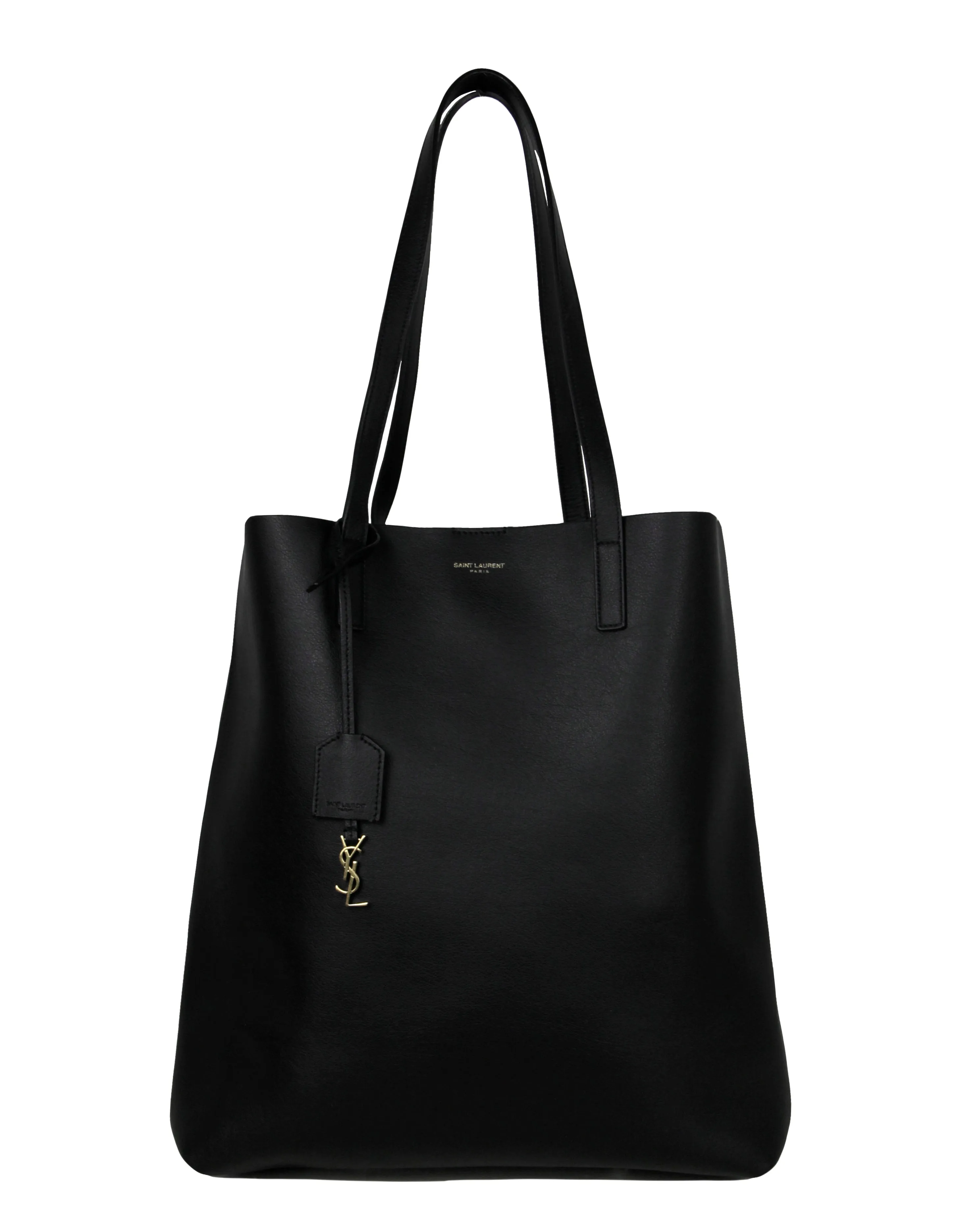 Saint Laurent Black Calfskin Medium Shopping Tote Bag