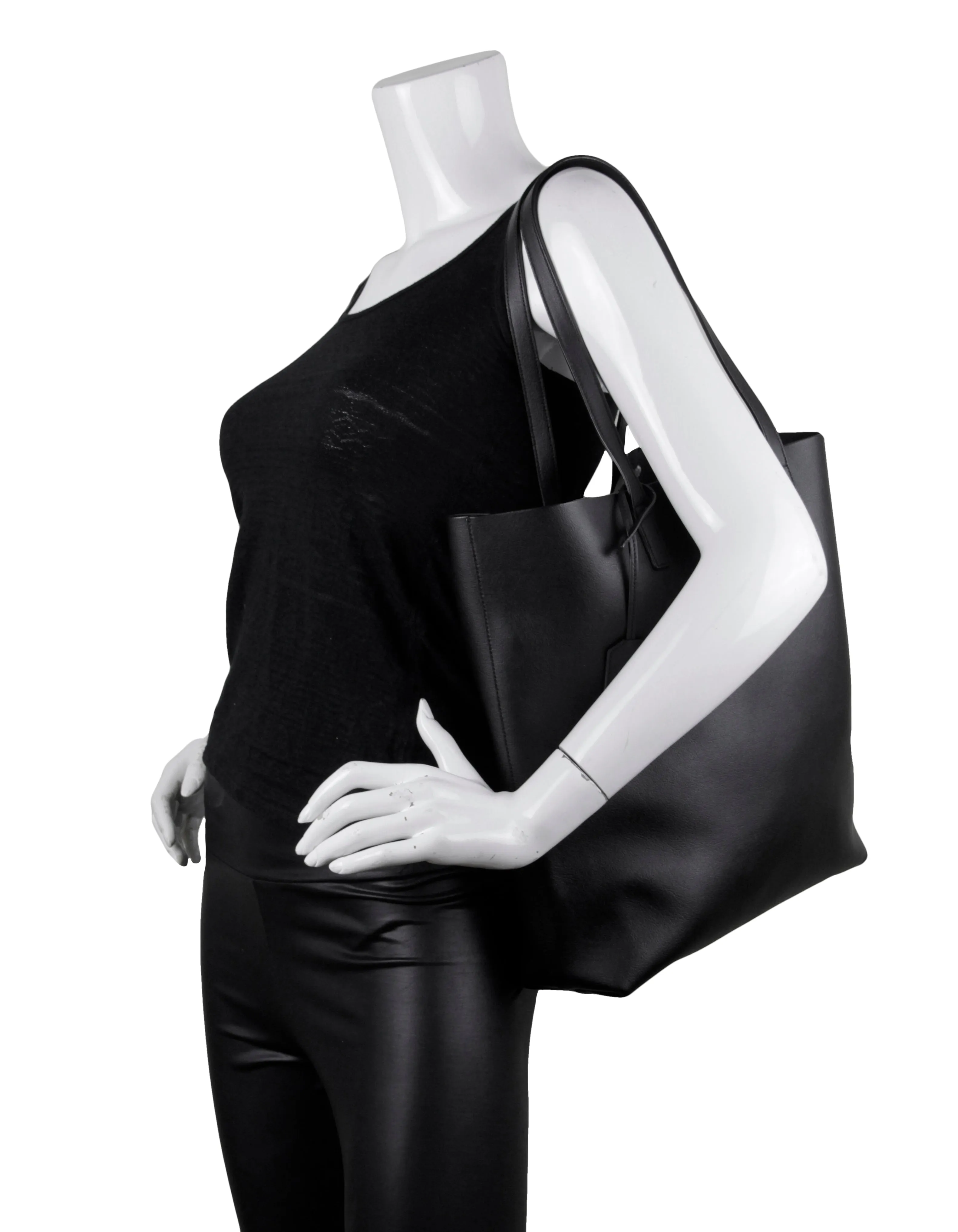 Saint Laurent Black Calfskin Medium Shopping Tote Bag