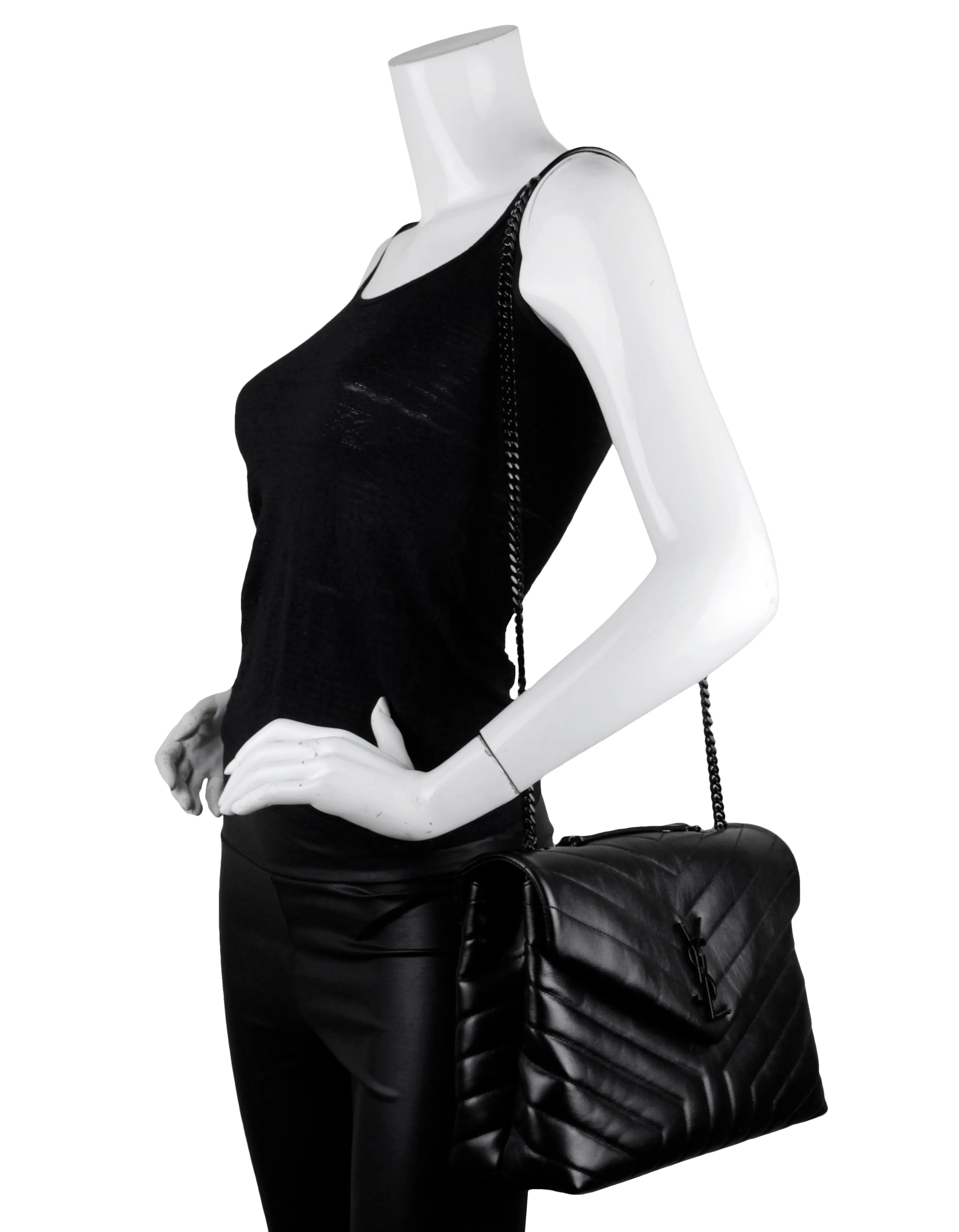 Saint Laurent Black Calfskin Y Medium Loulou Chain Shoulder Bag