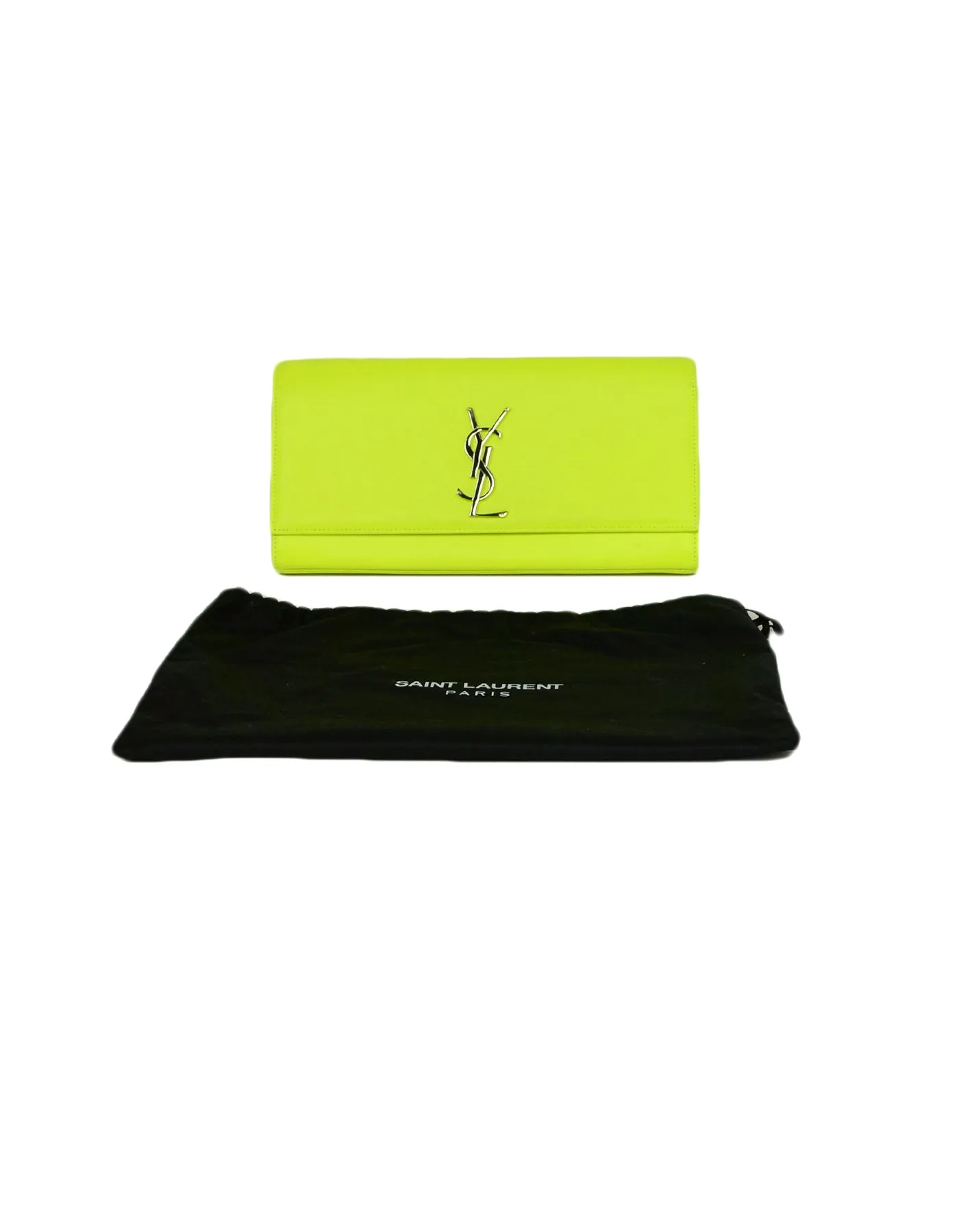Saint Laurent Neon Yellow Smooth Leather Classic Monogram Cassandre Clutch Bag