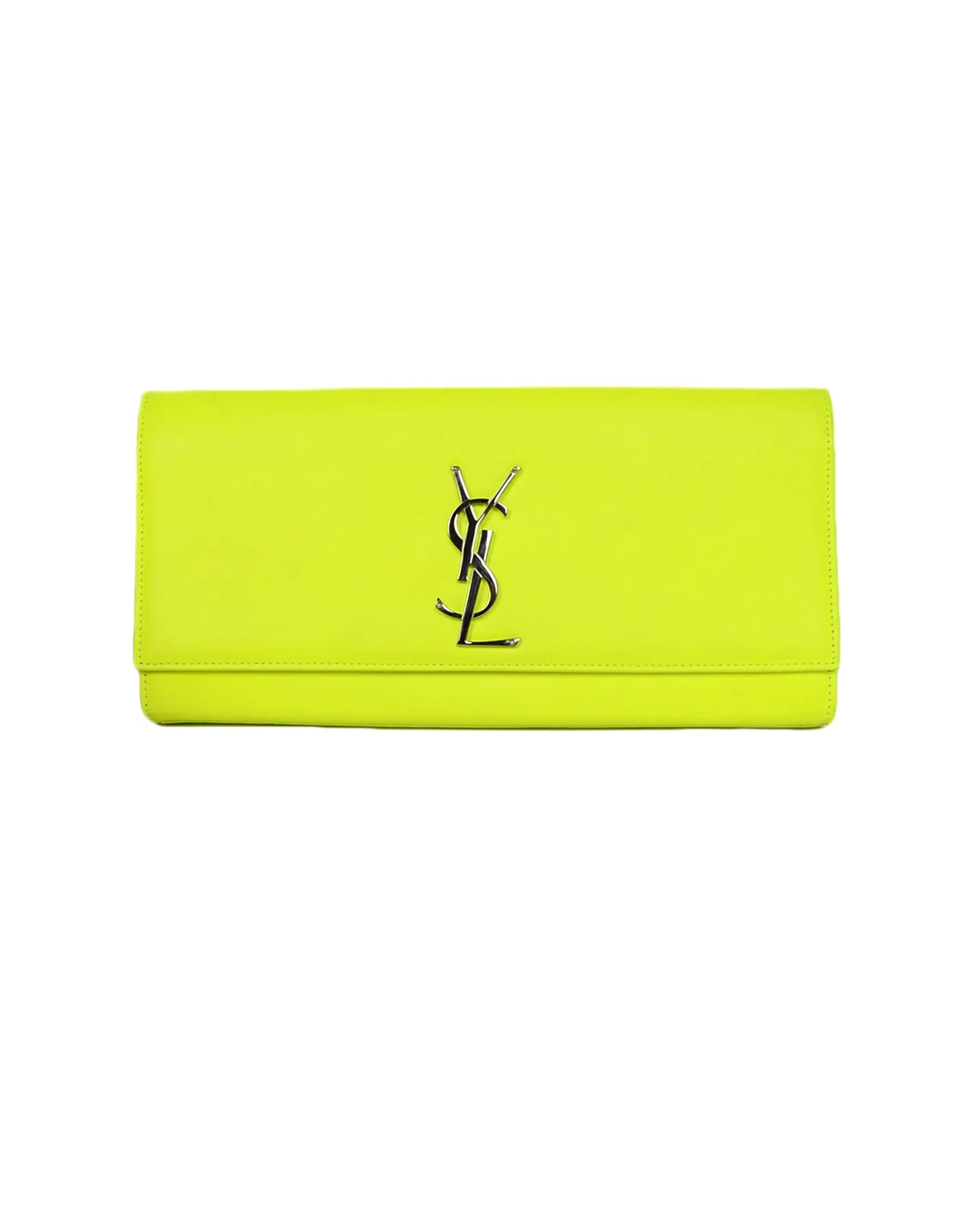 Saint Laurent Neon Yellow Smooth Leather Classic Monogram Cassandre Clutch Bag