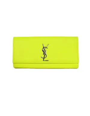 Saint Laurent Neon Yellow Smooth Leather Classic Monogram Cassandre Clutch Bag