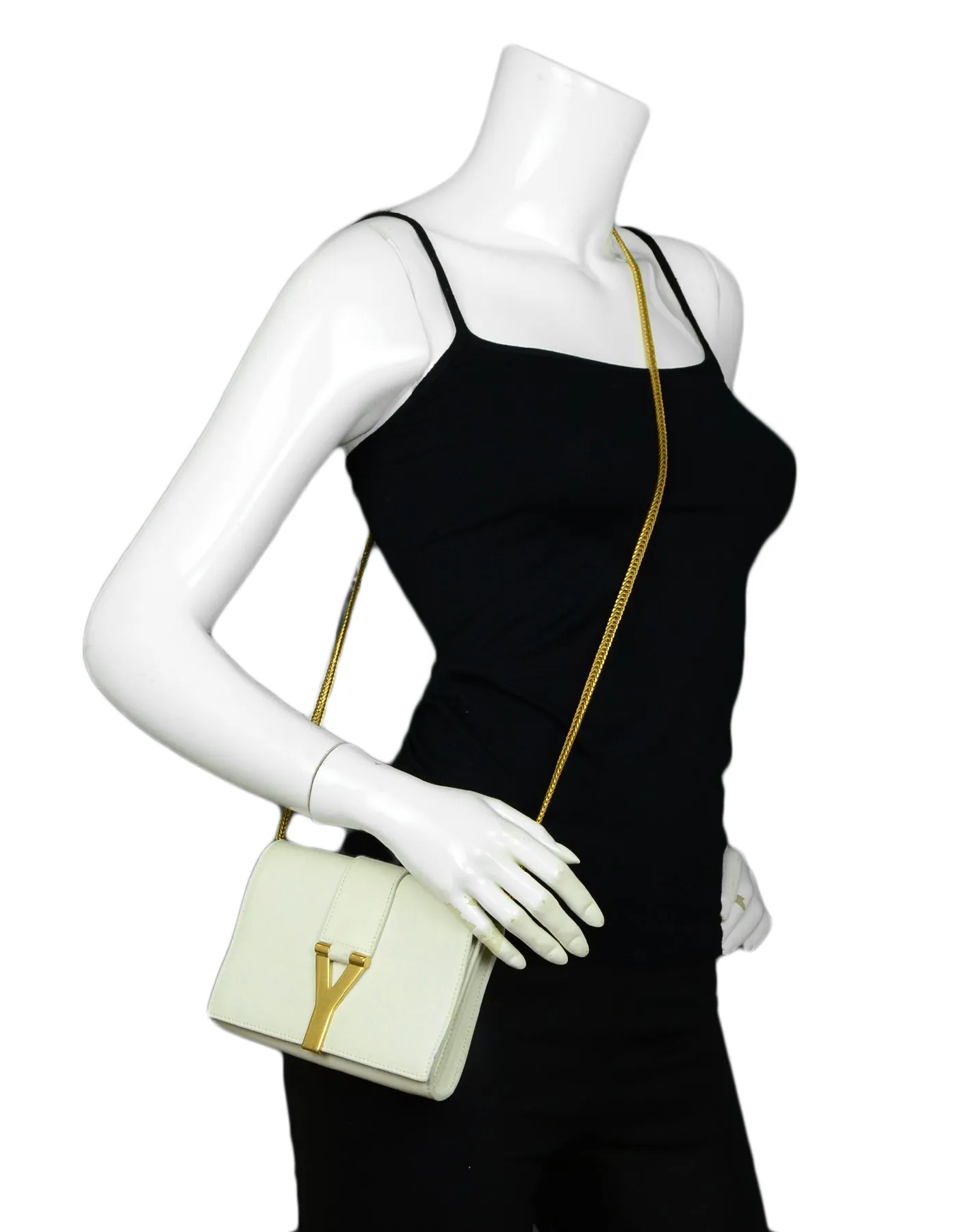 Saint Laurent White Leather Y-Ligne Mini Pochette Crossbody Bag