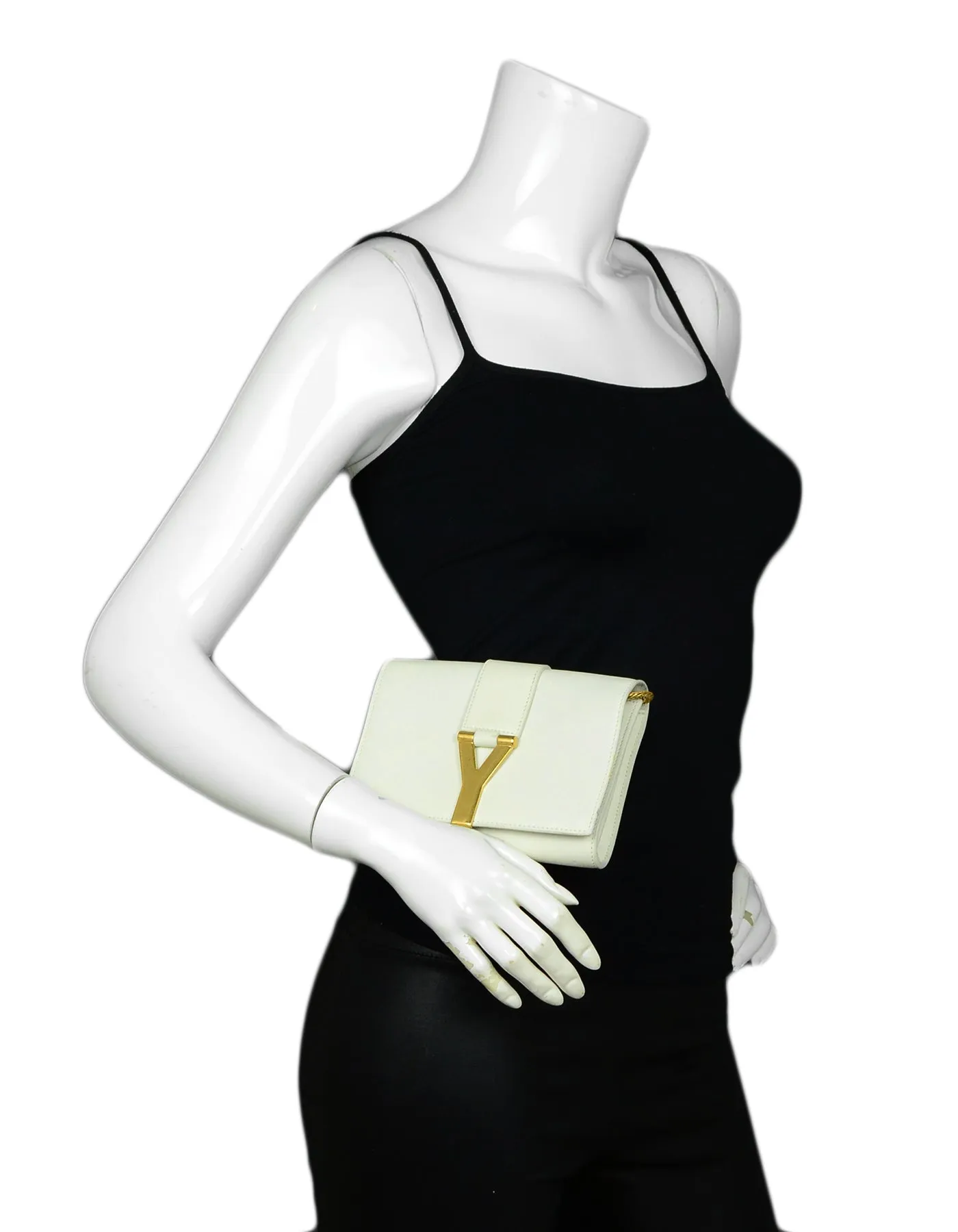 Saint Laurent White Leather Y-Ligne Mini Pochette Crossbody Bag