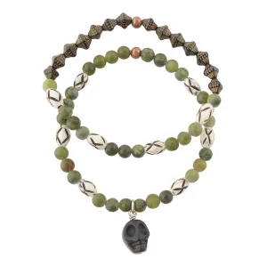 Serpentine and black skull bracelet set
