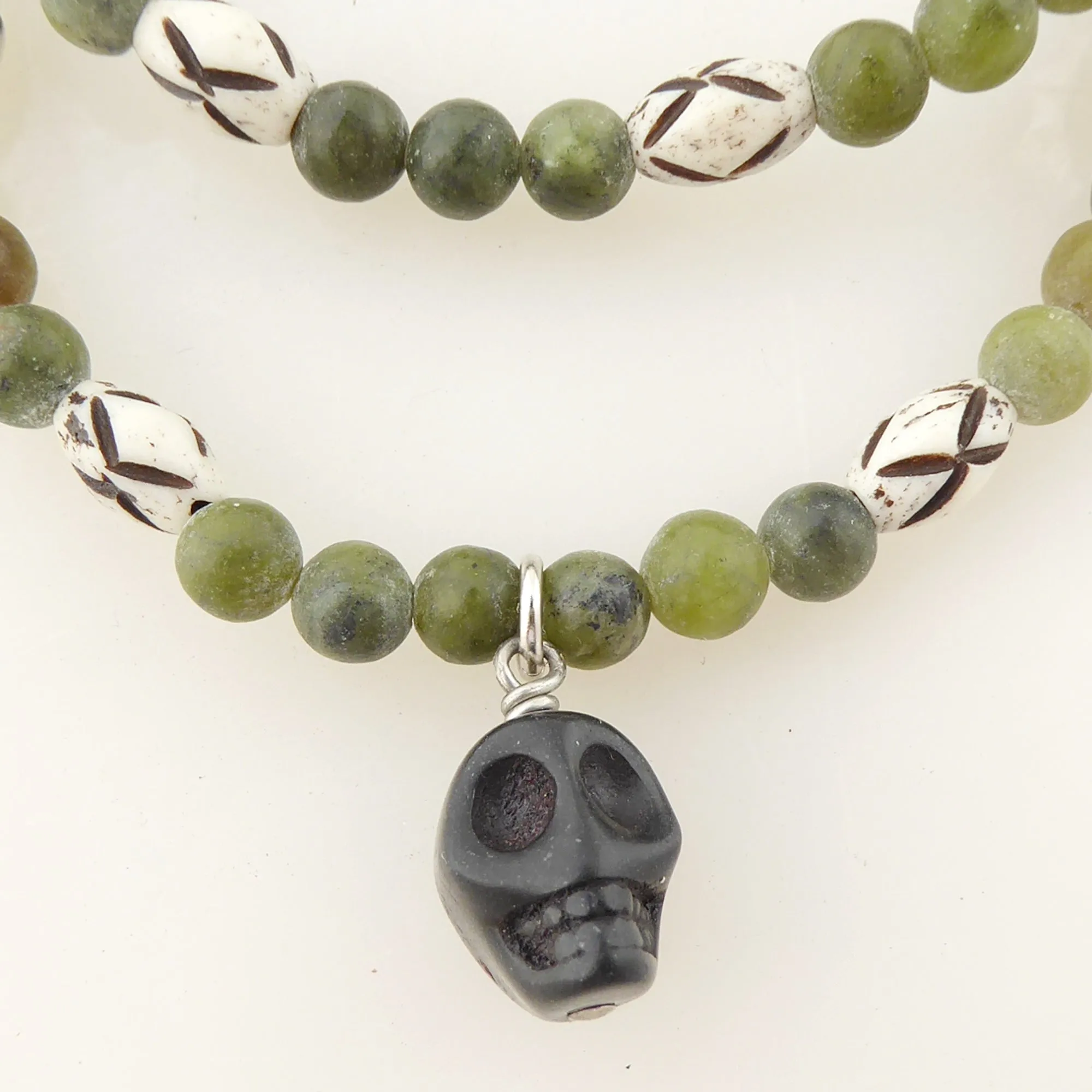 Serpentine and black skull bracelet set