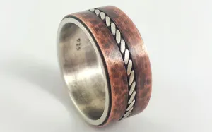 Silver copper rustic wedding band for men