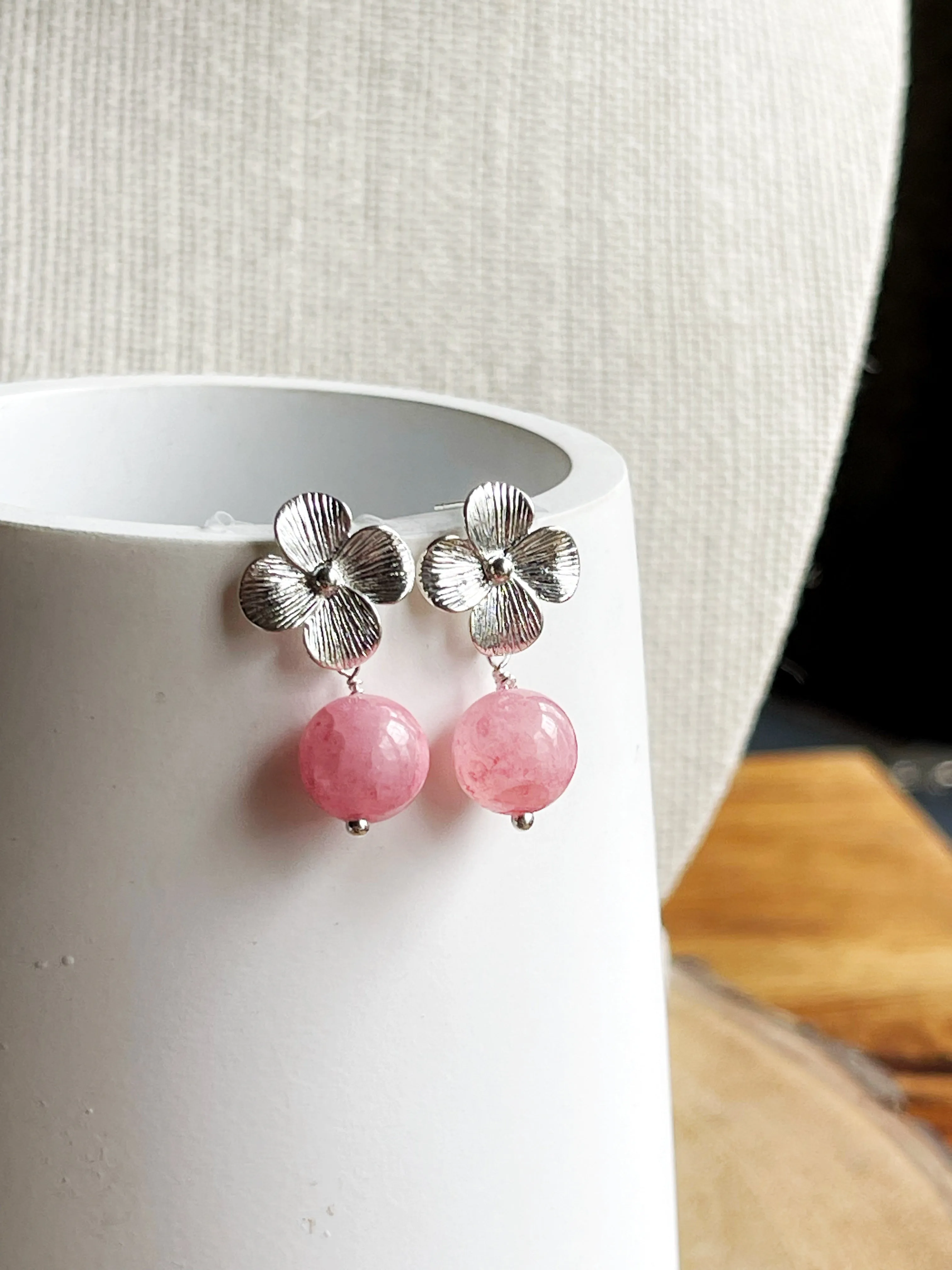Silver Flower Spring Flower Earrings