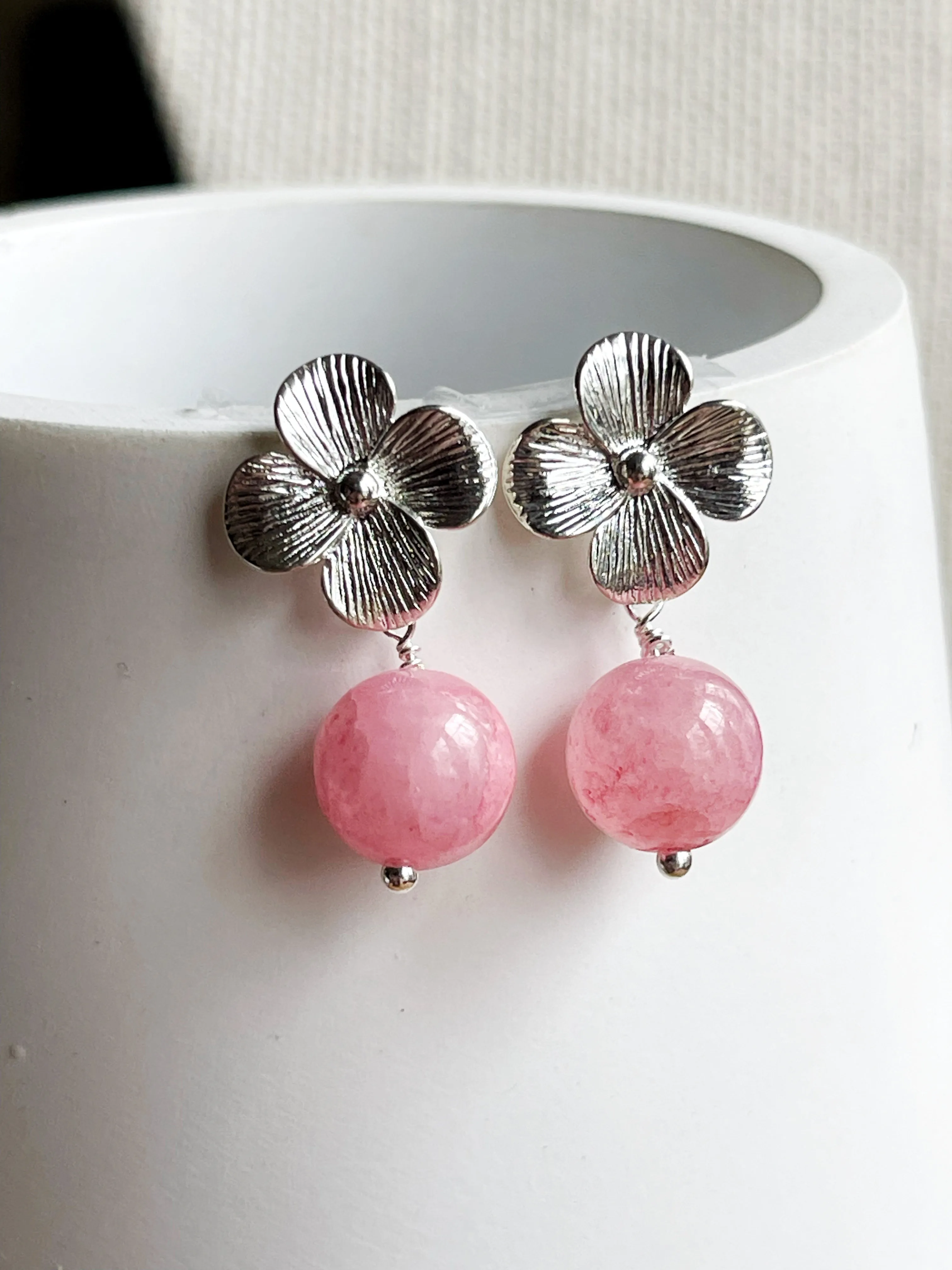 Silver Flower Spring Flower Earrings