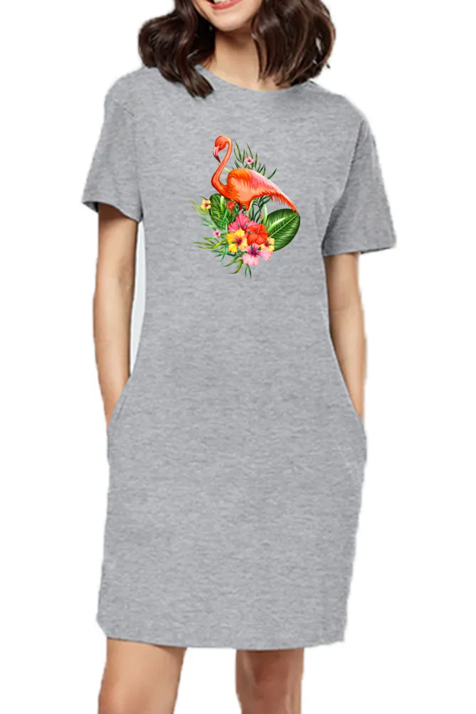 T-shirt Dress With Pockets - Fashionable Flamingo (5 Colours) (Slim Fit)