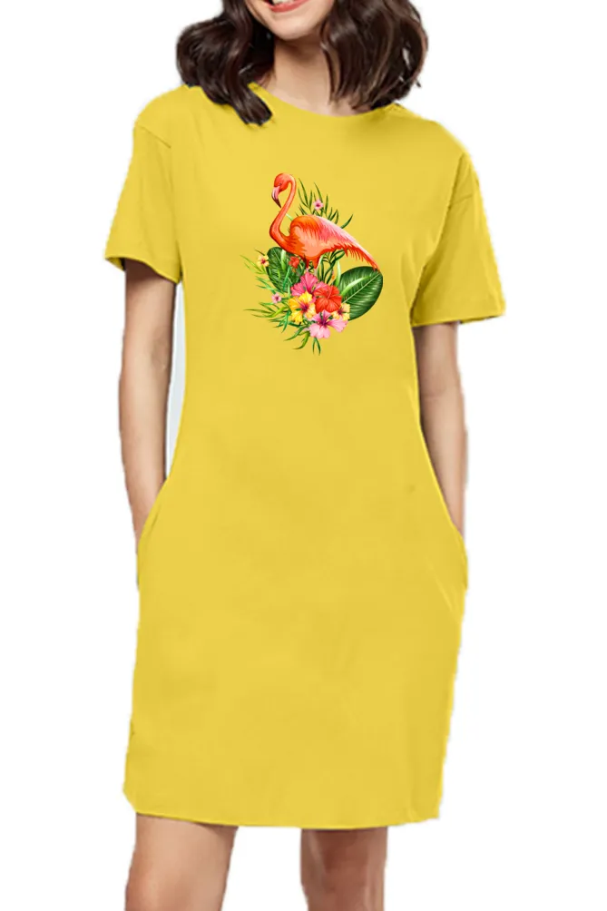 T-shirt Dress With Pockets - Fashionable Flamingo (5 Colours) (Slim Fit)