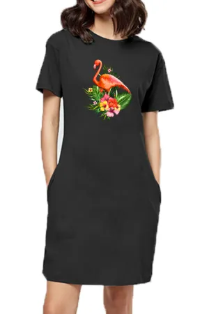 T-shirt Dress With Pockets - Fashionable Flamingo (5 Colours) (Slim Fit)