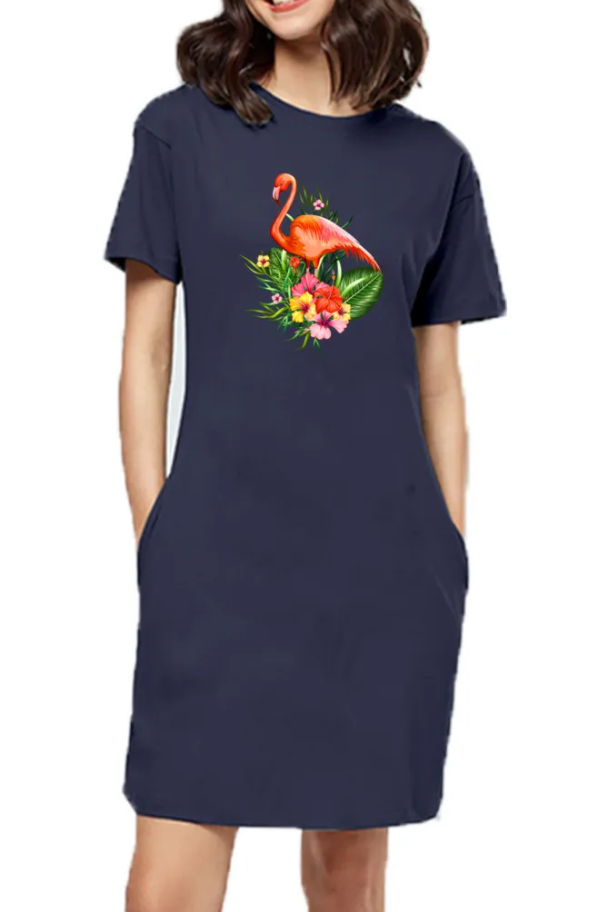 T-shirt Dress With Pockets - Fashionable Flamingo (5 Colours) (Slim Fit)