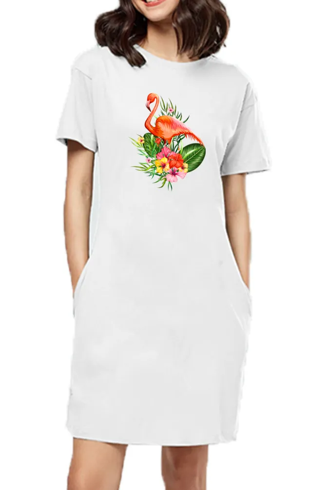 T-shirt Dress With Pockets - Fashionable Flamingo (5 Colours) (Slim Fit)