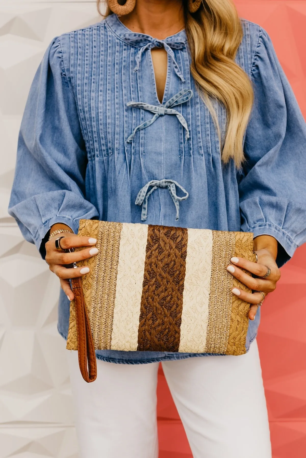The Ginny Metallic Straw Clutch Bag