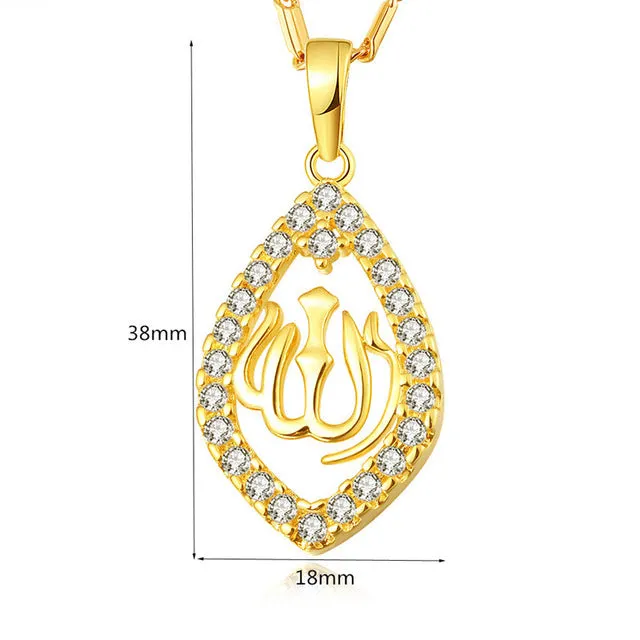 The new Islamic Allah Zircon jewelry pendant necklace for ladies / men's  gold colour jewelry hollow Muslim