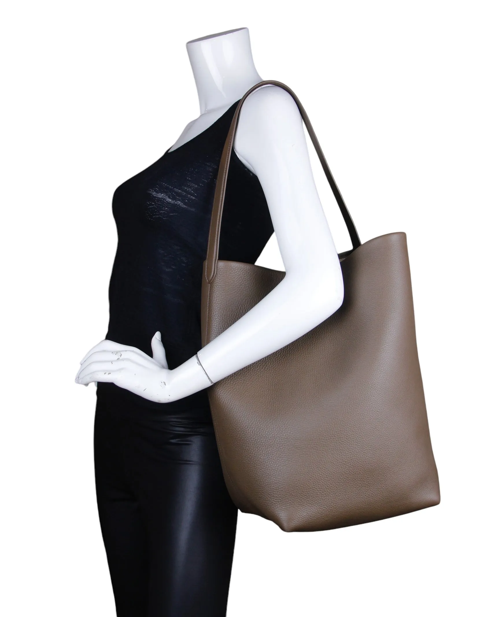 The Row Dark Olive Leather Large N/S Park Tote