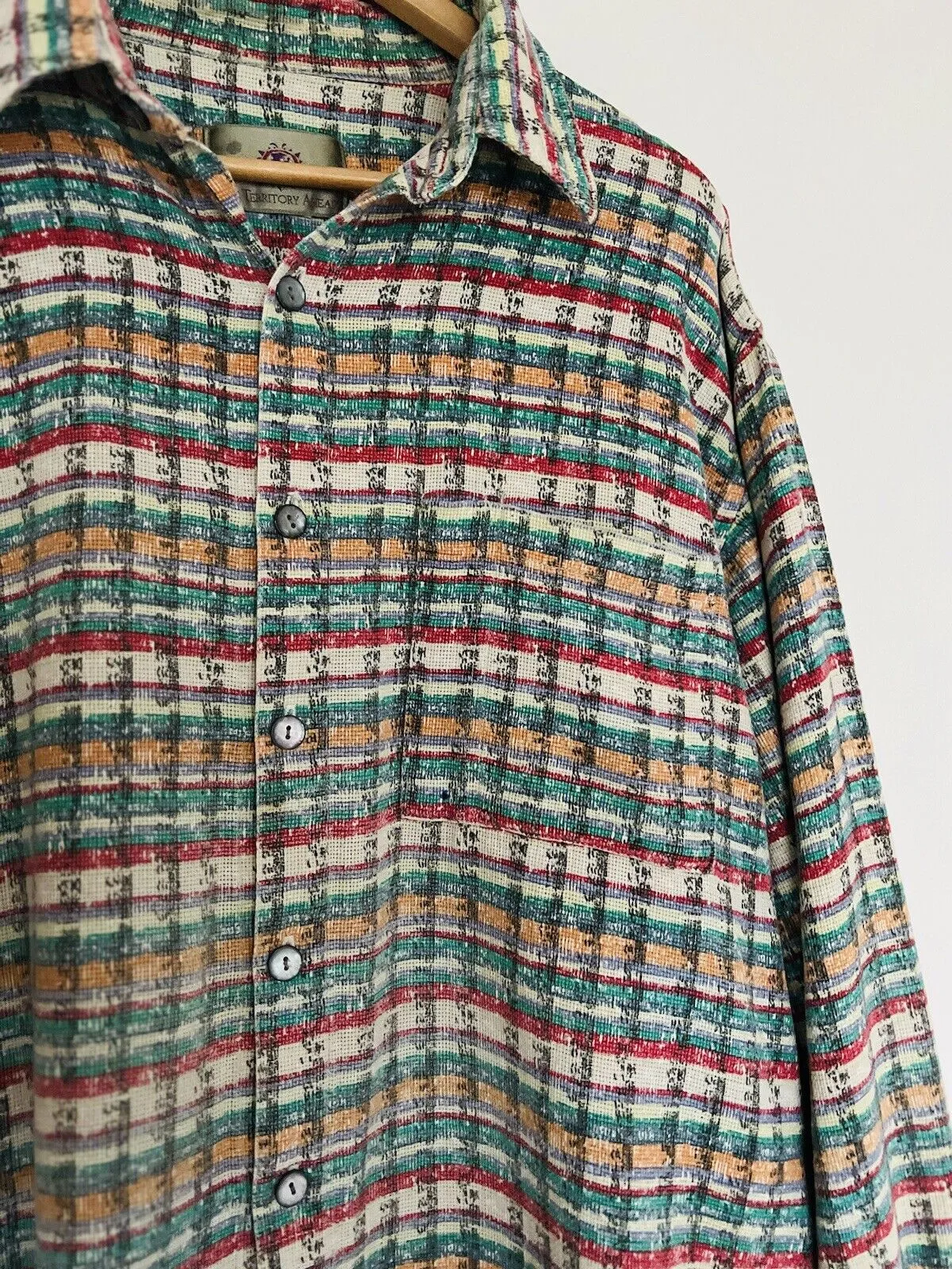 The Territory Ahead VTG Men Knit Shirt Sz XL Long Sleeve Button Down Cotton