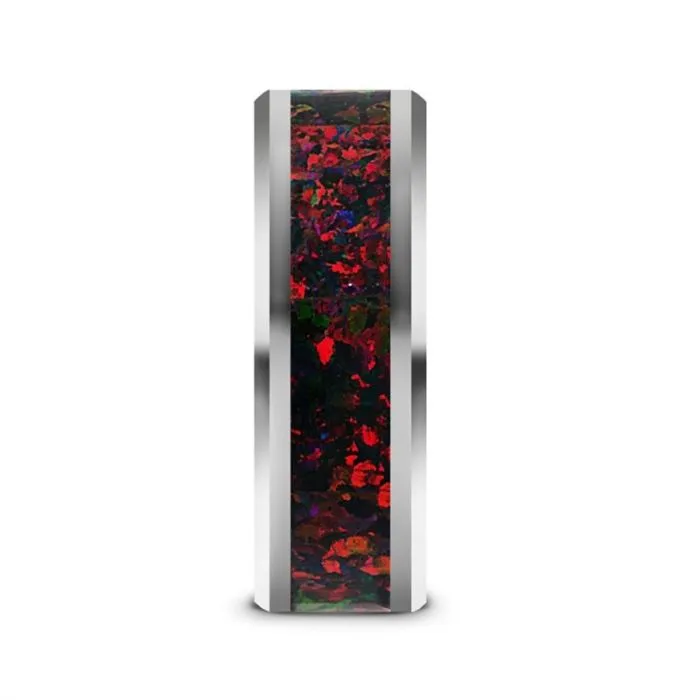 Thorsten HALLEY Tungsten Carbide Black Opal Inlay Men’s Wedding Band with Beveled Edges - 8mm