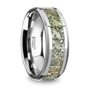 Thorsten Targaryen Men’s Tungsten Wedding Band w/ Light Green Dinosaur Bone Inlay & Beveled Edges (8mm) C5725-TLGDB