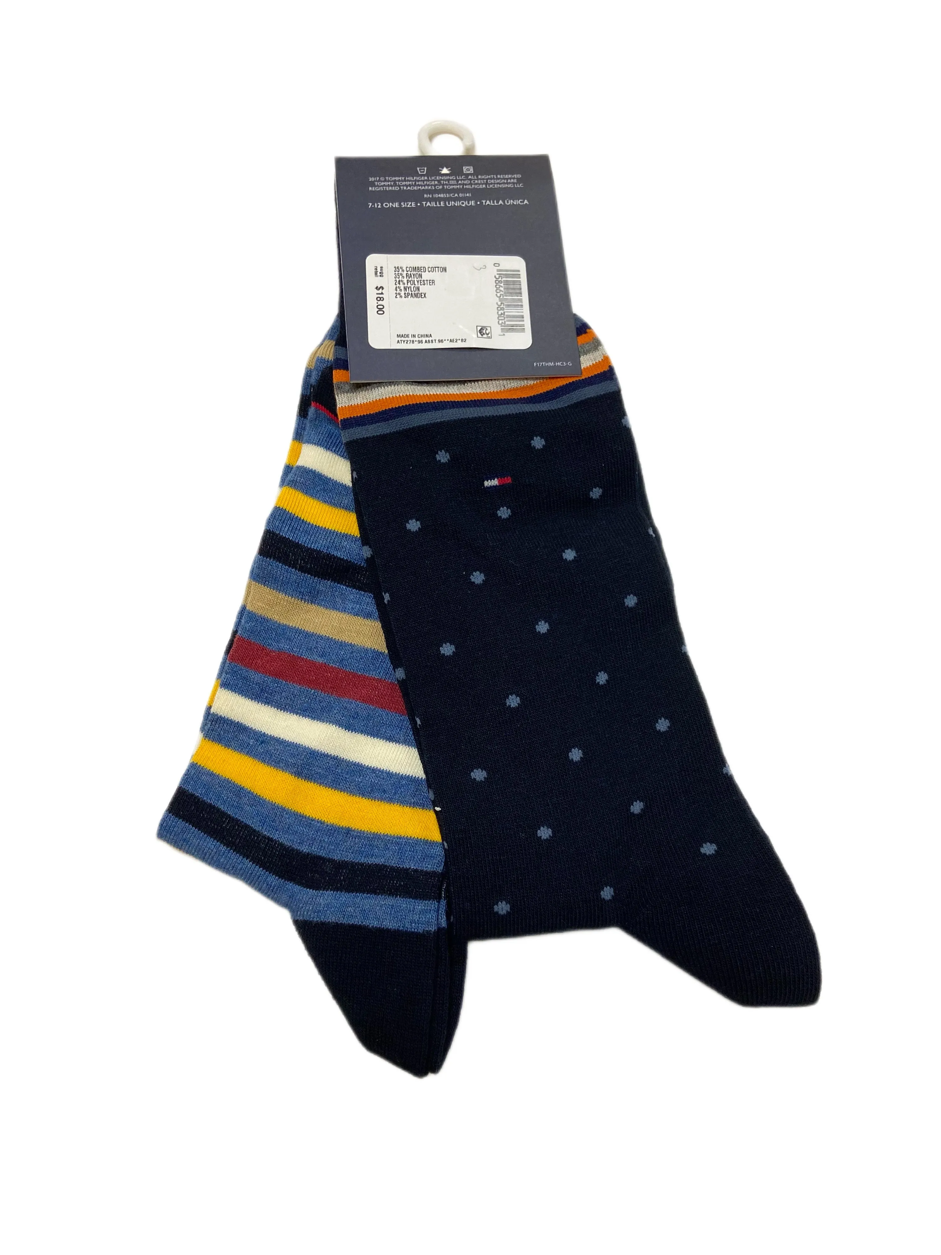 TOMMY HILFIGER Men's 2 Pairs Multicolor Premium Blend Mid Calf Socks Sz 7-12 NWT
