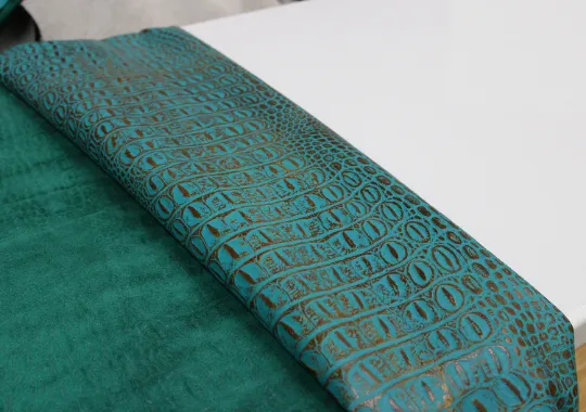 Turquoise Brown EMBOSSED CROCODILE LEATHER : Genuine Leather 2.5-3 oz. - Perfect for Handbags and Leather Crafts!