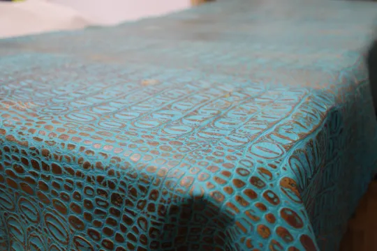 Turquoise Brown EMBOSSED CROCODILE LEATHER : Genuine Leather 2.5-3 oz. - Perfect for Handbags and Leather Crafts!