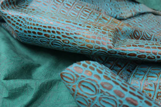 Turquoise Brown EMBOSSED CROCODILE LEATHER : Genuine Leather 2.5-3 oz. - Perfect for Handbags and Leather Crafts!