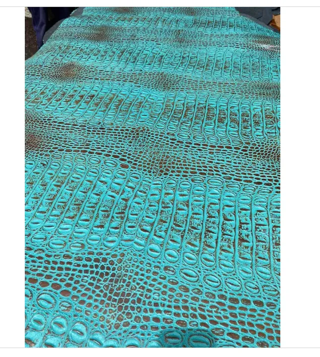 Turquoise Brown EMBOSSED CROCODILE LEATHER : Genuine Leather 2.5-3 oz. - Perfect for Handbags and Leather Crafts!