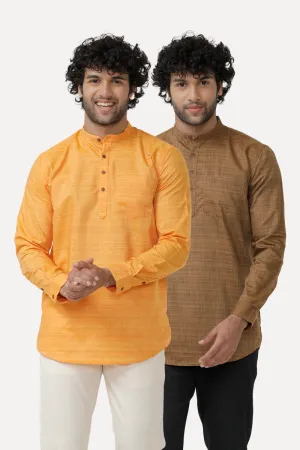 Urban - Yellow and Brown Short Kurta Combo For Men | Uathayam