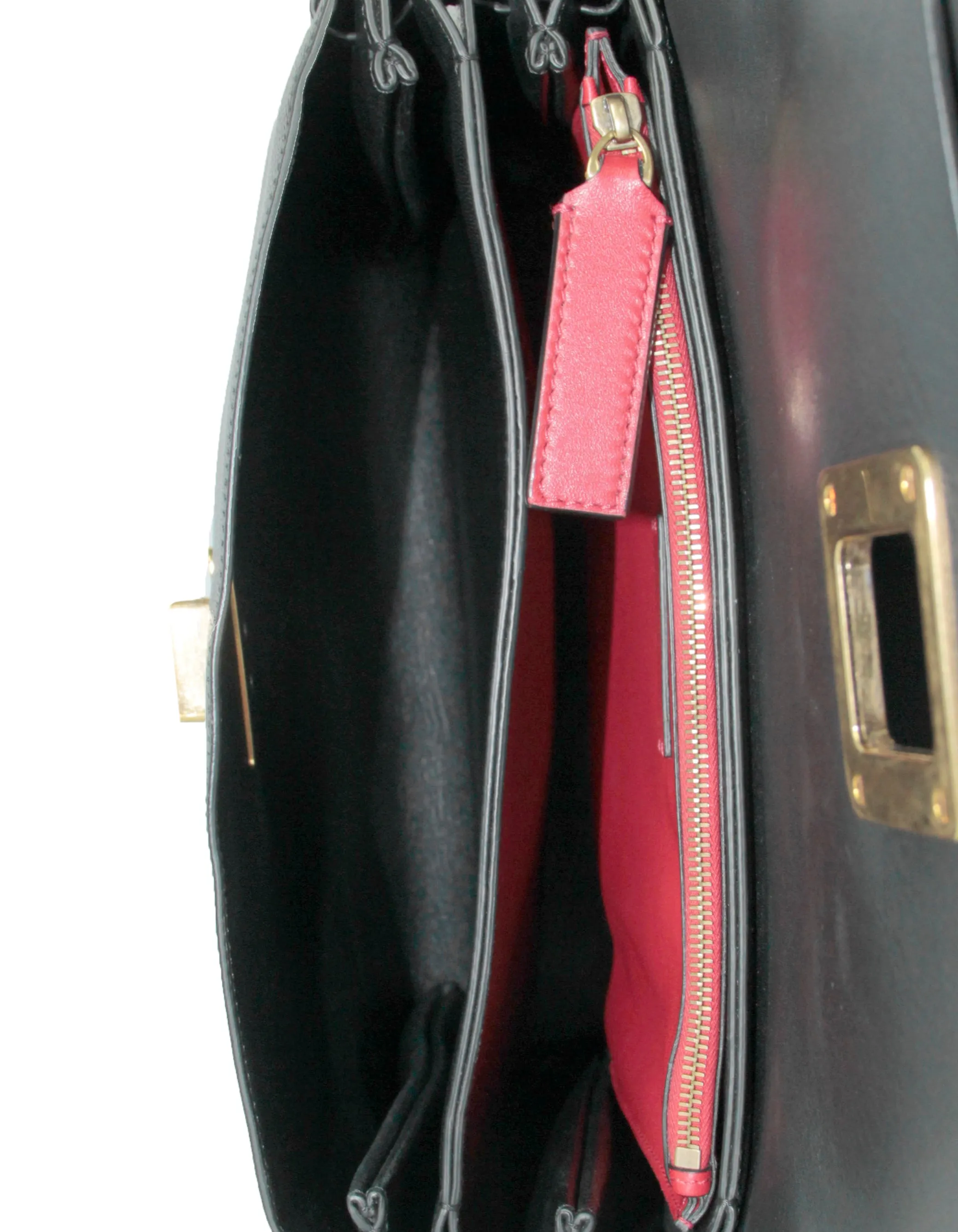 Valentino Black/ Red Smooth Calfskin Medium Vring Shoulder Bag