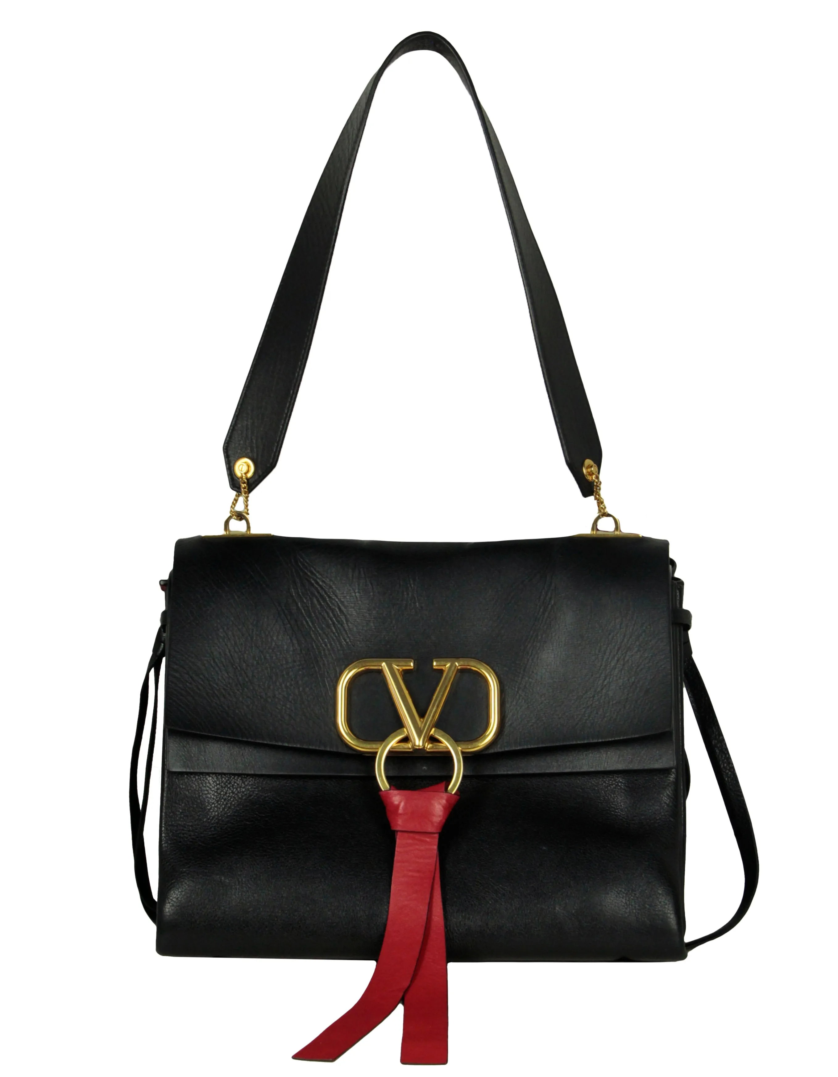 Valentino Black/ Red Smooth Calfskin Medium Vring Shoulder Bag