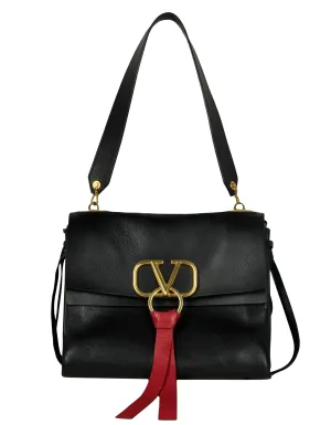 Valentino Black/ Red Smooth Calfskin Medium Vring Shoulder Bag