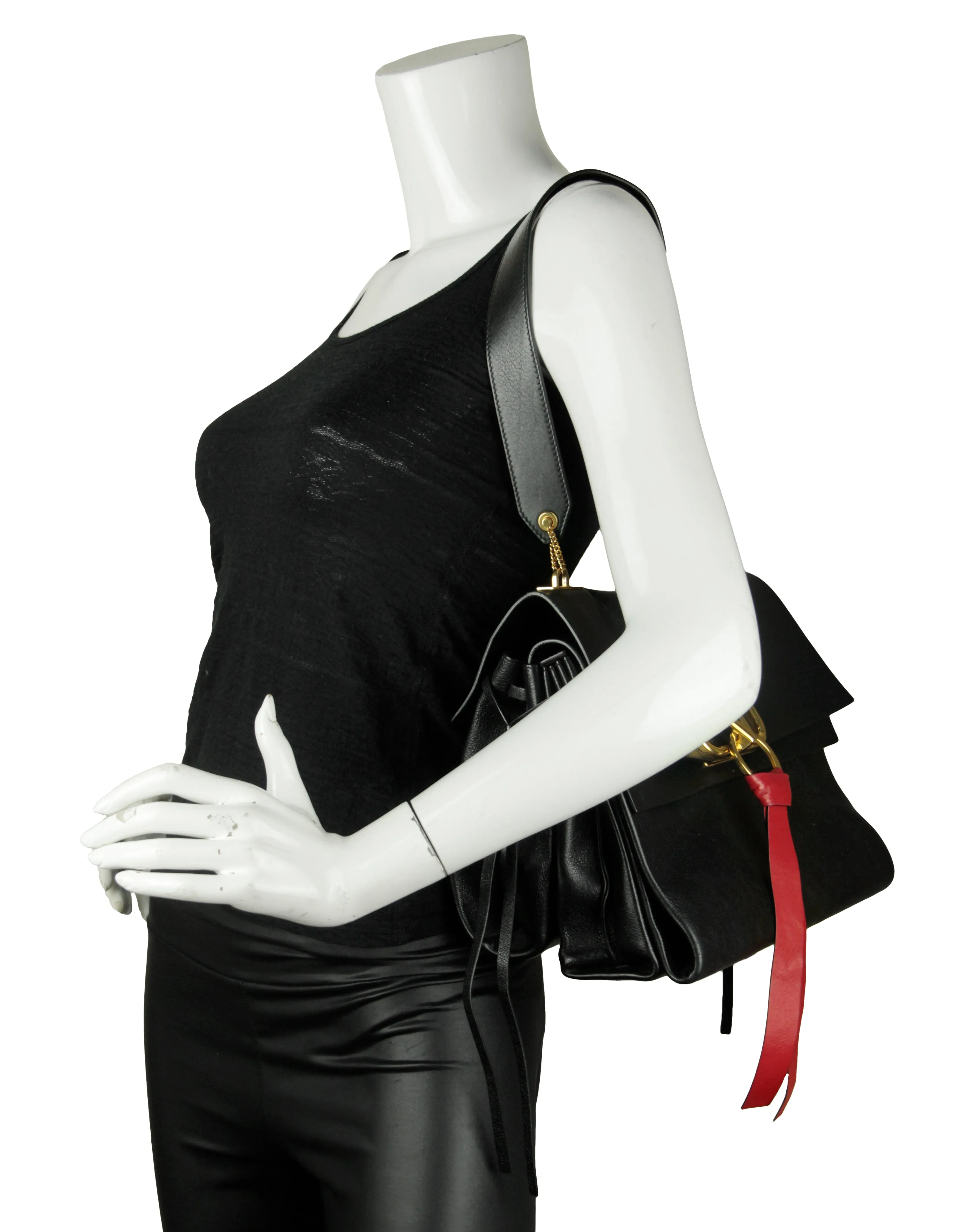 Valentino Black/ Red Smooth Calfskin Medium Vring Shoulder Bag