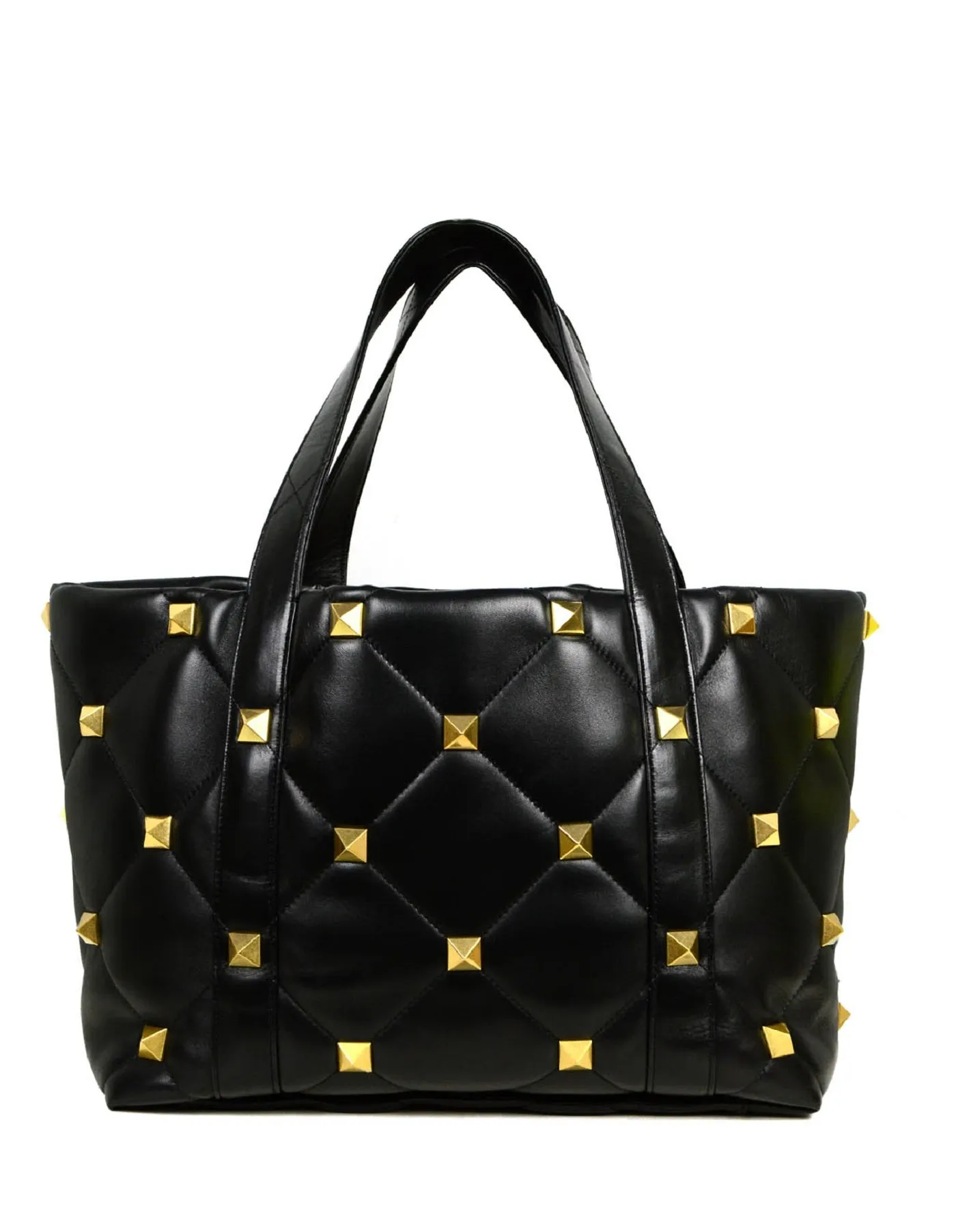 Valentino Black Roman Stud Quilted Leather Tote Bag rt. $4,750