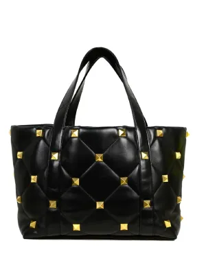Valentino Black Roman Stud Quilted Leather Tote Bag rt. $4,750