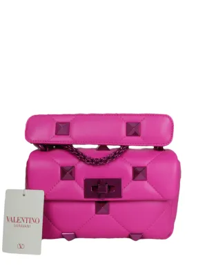 Valentino NEW Pink on Pink Leather Small Roman Studded Flap Bag