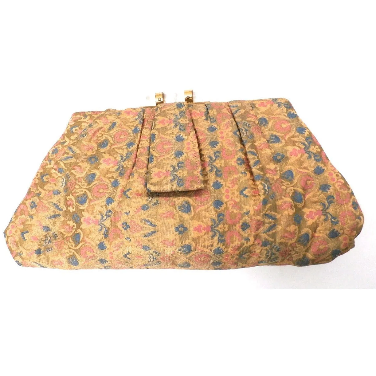 Vintage Evening Bag Metallic Silk Damask Clutch Purse 1930s Lucite Clasp