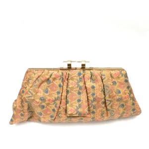 Vintage Evening Bag Metallic Silk Damask Clutch Purse 1930s Lucite Clasp