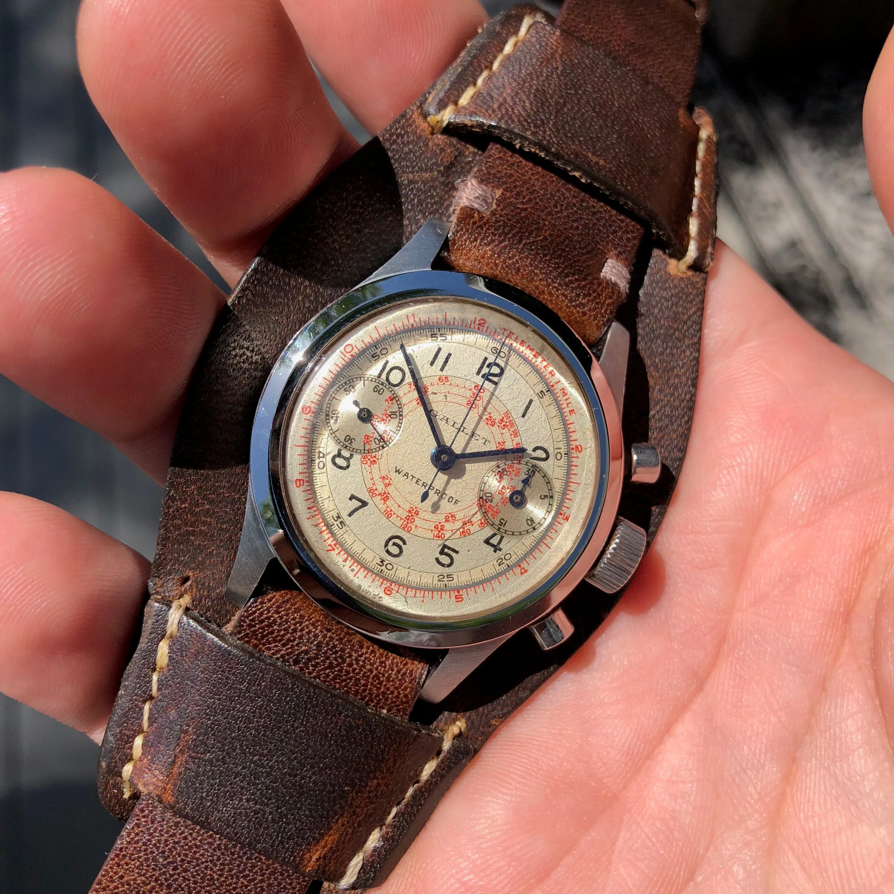 Vintage Gallet MultiChron 30M Clamshell Stainless Steel Chronograph Wristwatch