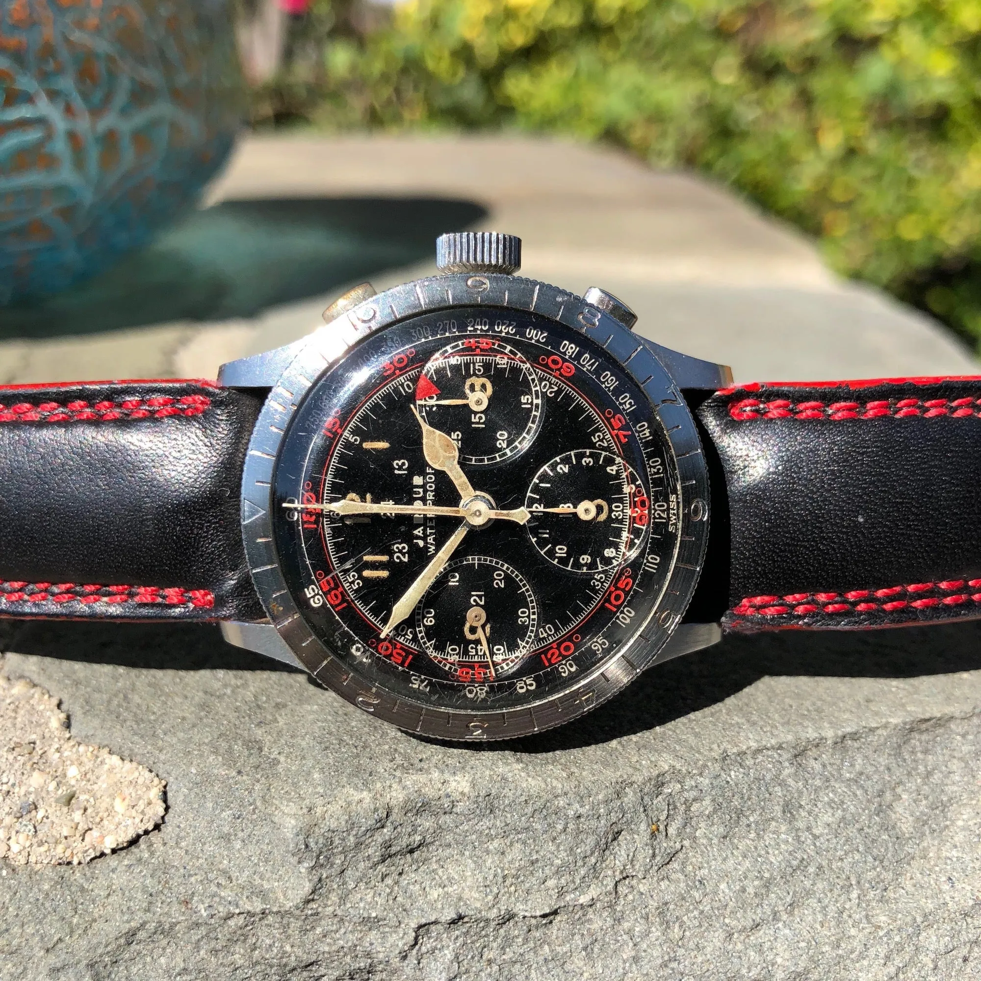 Vintage Jardur Bezelmeter 950 Waterproof Chronograph Valjoux 71 Pilots Wristwatch