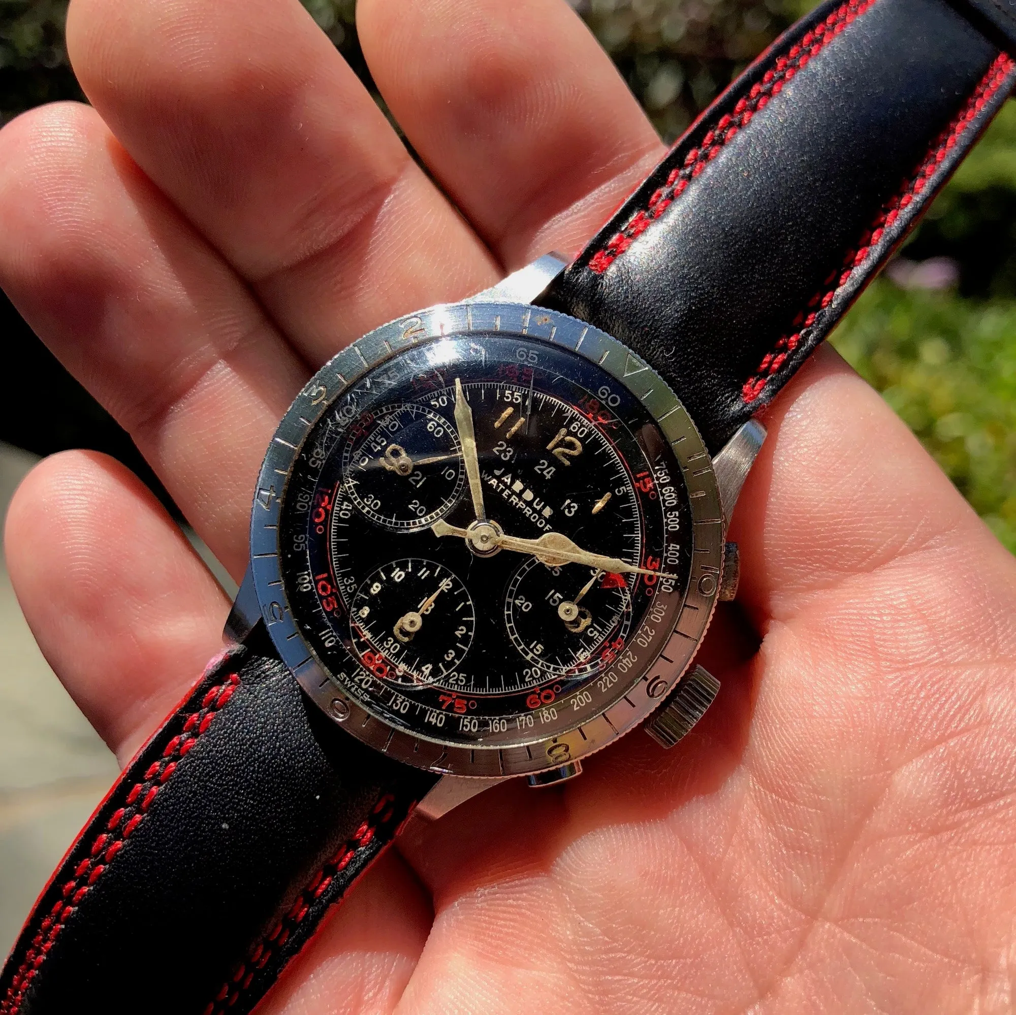 Vintage Jardur Bezelmeter 950 Waterproof Chronograph Valjoux 71 Pilots Wristwatch