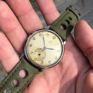 Vintage Omega Calatrava Jumbo Steel Caliber 30T2 Manual 37.5mm Wristwatch Original