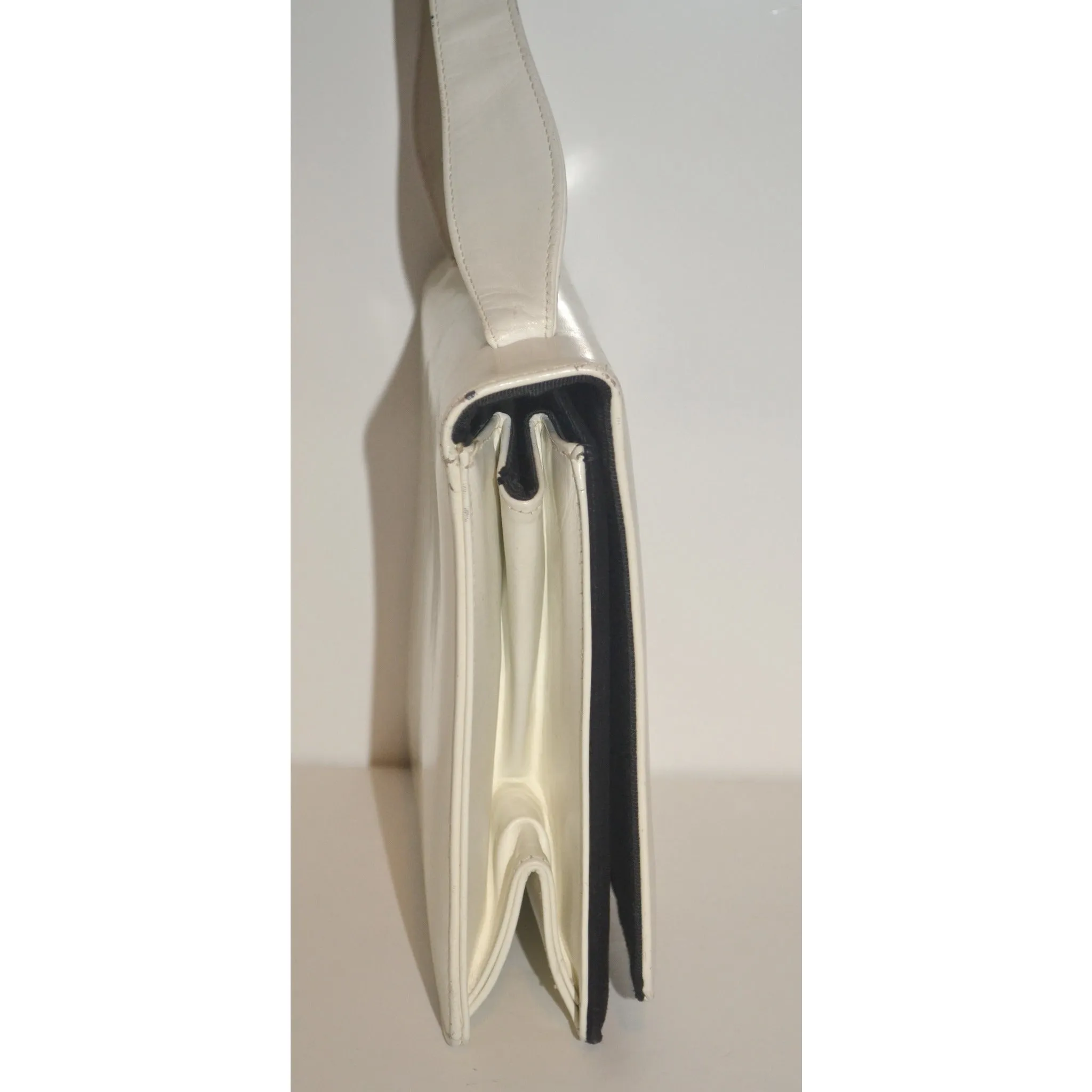 White & Black Leather Handbag By Nicholas Reich