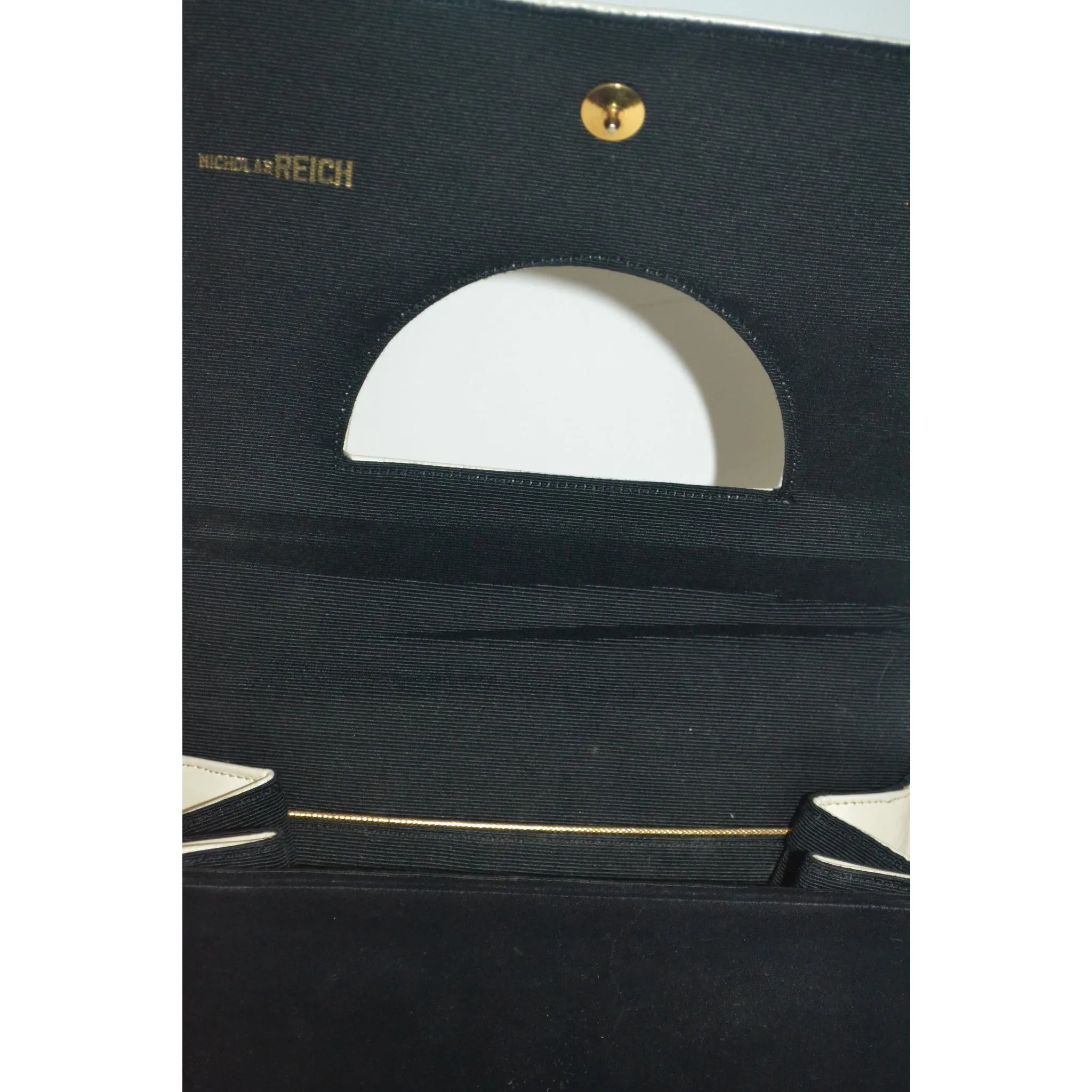White & Black Leather Handbag By Nicholas Reich